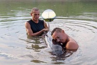 Chú cá heo may mắn được những người dân địa phương phát hiện và giải cứu.