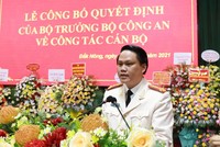 Đại tá Bùi Quang Thanh - Tân Giám đốc Công an tỉnh Đắk Nông phát biểu nhận nhiệm vụ.
