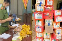 Bánh trung thu và trứng muối không rõ nguồn gốc bị thu giữ. (Ảnh: Công an Bắc Giang).