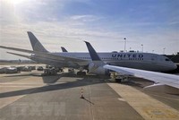 Máy bay của hãng hàng không United Airlines tại sân bay Dulles, bang Virginia, Mỹ ngày 12/3. (Ảnh: AFP/TTXVN).
