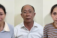 Các bị can lần lượt từ trái sang phải: Trần Đình Như Ý, Võ Hồng Cường, Nguyễn Thục Anh.