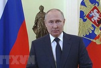 Tổng thống Nga Vladimir Putin phát biểu tại Moskva ngày 8/3/2022. (Ảnh: AFP/TTXVN).