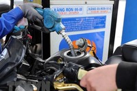 Mua bán xăng dầu tại cửa hàng kinh doanh xăng dầu Petrolimex trên đường Trần Quang Khải, Hà Nội. (Ảnh: Trần Việt/TTXVN)