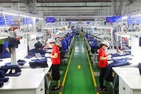 Hoạt động sản xuất đầu năm tại Công ty TNHH Apparel Far Eastern (Việt Nam) tại Khu công nghiệp Việt Nam-Singapore, thành phố Thuận An (Bình Dương). (Ảnh: TTXVN phát).