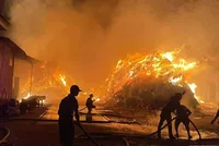 Các chiến sĩ nỗ lực dập lửa (Ảnh: Nguyễn Duy).