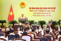 Các đại biểu Hội đồng Nhân dân biểu quyết thông qua chương trình Kỳ họp. (Ảnh: Văn Điệp/TTXVN)