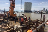 Cienco4 đang triển khai cọc khoan nhồi tại cầu Xóm Bóng Nha Trang.