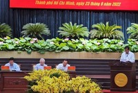 Chủ tịch UBND TP.HCM Phan Văn Mãi báo cáo kết quả thực hiện Nghị quyết Đại hội XIII của Đảng và Nghị quyết Đại hội lần thứ XI của Đảng bộ TP.HCM.