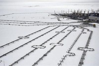 Đường ống dẫn khí đốt thuộc mỏ khí Bovanenkovo, được phát triển bởi Tập đoàn năng lượng Nga Gazprom, tại bán đảo Yamal ở Bắc Cực. (Ảnh: AFP/TTXVN)