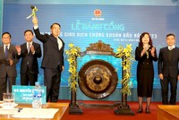 Lễ đánh cồng khai trương giao dịch chứng khoán đầu năm 2023 - buổi lễ truyền thống được tổ chức hàng năm tại Sở Giao dịch chứng khoán Hà Nội.