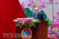 Ông Nguyễn Hòa Bình, Ủy viên Bộ Chính trị, Bí thư Trung ương Đảng, Chánh án Tòa án nhân dân Tối cao phát biểu. (Ảnh: Phạm Kiên/TTXVN)