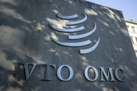 Logo của Tổ chức Thương mại Thế giới (WTO) tại trụ sở ở Geneva, Thụy Sĩ. (Nguồn: Reuters).