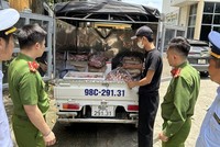 Số sản phẩm động vật không có nguồn gốc và đang bốc mùi hôi thối có số lượng gần 1 tấn. (Nguồn: Báo Bắc Giang)