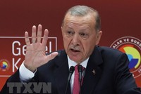 Tổng thống Thổ Nhĩ Kỳ Recep Tayyip Erdogan phát biểu tại Ankara ngày 30/5/2023. (Ảnh: AFP/TTXVN)