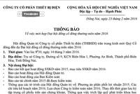 CTCP Thiết bị điện thông báo mời họp ĐHĐCĐ năm 2016