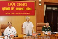Tổng Bí thư Nguyễn Phú Trọng, Bí thư Quân ủy Trung ương chủ trì Hội nghị.Ảnh: TTXVN.