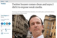 Chân dung Debenedetti trong một bài viết về các trò lừa của ông trên báo Guardian năm 2012.