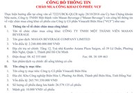 Masan Beverage công bố thông tin chào mua công khai 2,6 triệu cổ phiếu VCF