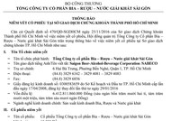 Sabeco thông báo niêm yết cổ phiếu tại Sở Giao dịch Chứng khoán TP.HCM