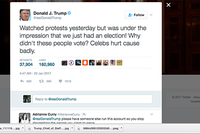 Tân tổng thống Mỹ Trump chỉ trích người biểu tình đã không đi bỏ phiếu. Ảnh: Twitter