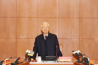 Tổng Bí thư Nguyễn Phú Trọng phát biểu kết luận cuộc họp. Ảnh: TTXVN