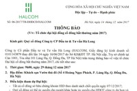 Halcom thông báo tổ chức Đại hội đồng cổ đông bất thường 2017