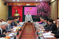 Bí thư Thành ủy Hà Nội Hoàng Trung Hải chủ trì buổi làm việc. Ảnh: VGP/Gia Huy