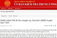 Quảng Ngãi kỷ luật Chủ tịch UBND huyện Sơn Tịnh