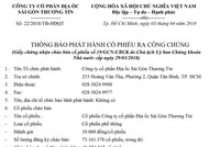 Công ty cổ phần Địa ốc Sài Gòn Thương Tín (SCR) thông báo phát hành cổ phiếu ra công chúng