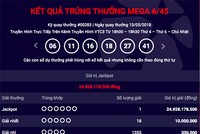 Thêm khách hàng may mắn trúng Jackpot Mega 6/45 gần 25 tỷ đồngtại kỳ quay thưởng tối 13/5.Ảnh chụp màn hình