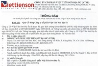 Công ty cổ phần Việt Tiên Sơn Địa ốc thông báo niêm yết cổ phiếu tại Sở GDCK Hà Nội