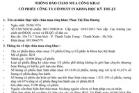 Thông báo chào mua công khai cổ phiếu Công ty cổ phần In khoa học kỹ thuật của nhà đầu tư Phan Thị Thu Hương