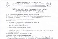 Công ty cổ phần Đầu tư và Xây dựng số 18 thông báo phát hành cổ phiếu ra công chúng
