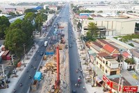 Cầu vượt 550 khởi công ngày 20/1/2022 sau 9 tháng trì hoãn.( Hình: Nguyễn Duy Thắng).