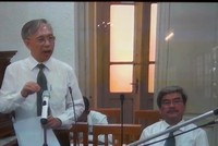 Luật sư Hoàng Huy Được tranh luận tại tòa.