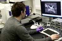 Các chuyên gia phân tích các kháng thể trong phòng thí nghiệm FMBA. Ảnh: TASS.