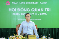Thống đốc Ngân hàng Nhà nước Việt Nam (NHNN), Chủ tịch HĐQT NHCSXH Phạm Đức Ấn phát biểu tại cuộc họp.