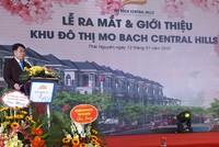 Chủ tịch HĐQT kiêm Tổng giám đốc Công ty cổ phần Đầu tư xây dựng Thiên Lộc phát biểu tại buổi ra mắt dự án.