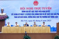 Thủ tướng Phạm Minh Chính đã chủ trì Hội nghị trực tuyến về đánh giá kết quả thực hiện Nghị quyết số 33/NQ-CP và đề xuất các giải pháp tháo gỡ khó khăn cho thị trường bất động sản. Ảnh: VGP