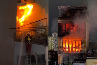 Hiện trường vụ cháy ngôi nhà kinh doanh thiết bị điện nước ở Định Công Hạ chiều tối 16/6/2024