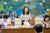 Bà Vũ Thị Lưu Mai, Phó Chủ nhiệm Ủy ban Kinh tế, Tài chính của Quốc hội phát biểu tại phiên họp.