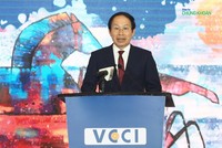 Ông Lê Tiến Châu, Uỷ viên Trung ương Đảng, Bí thư Thành uỷ, Trưởng Đoàn đại biểu Quốc hội TP. Hải Phòng phát biểu tại lễ công bố PCI 2024 sáng 6/5 (Ảnh: M. Minh)