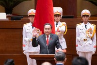 Tân Chủ tịch Quốc hội khoá XVI Trần Thanh Mẫn làm lễ tuyên thệ nhậm chức sáng 6/4 (Ảnh: Quốc hội)