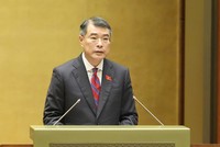 Thủ tướng Chính phủ Lê Minh Hưng trình bày báo cáo kinh tế xã hội và ngân sách trước Quốc hội chiều 9/4 (Ảnh: Quốc hội)