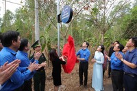 Amway Việt Nam trao tặng trụ và hệ thống đèn năng lượng mặt trời trên tuyến đường gần 2.000m. Ảnh: Trương Hiện