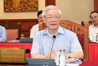 Tổng Bí thư, Chủ tịch nước Nguyễn Phú Trọng chủ trì làm việc với Ban Thường vụ Thành uỷ Hà Nội - (Ảnh TTXVN) 