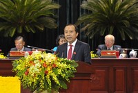 Ông Vũ Hải Quân, Phó Giám đốc Thường trực Đại học Quốc gia TP.HCM tham luận tại Đại hội