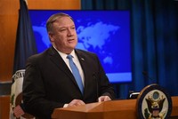 Ngoại trưởng Mỹ Mike Pompeo phát biểu tại một cuộc họp báo ở Washington, DC. Ảnh: AFP/TTXVN