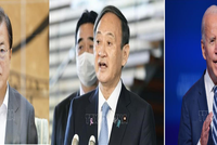 Từ trái qua phải: Tổng thống Hàn Quốc Moon Jae-in, Thủ tướng Nhật Bản Suga Yoshihid và ông Joe Biden. Ảnh: Yonhap, Kyodo,AFP/ TTXVN