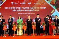 Các đại biểu cắt băng khai mạc Hội chợ. Ảnh: Hồ Hạ.